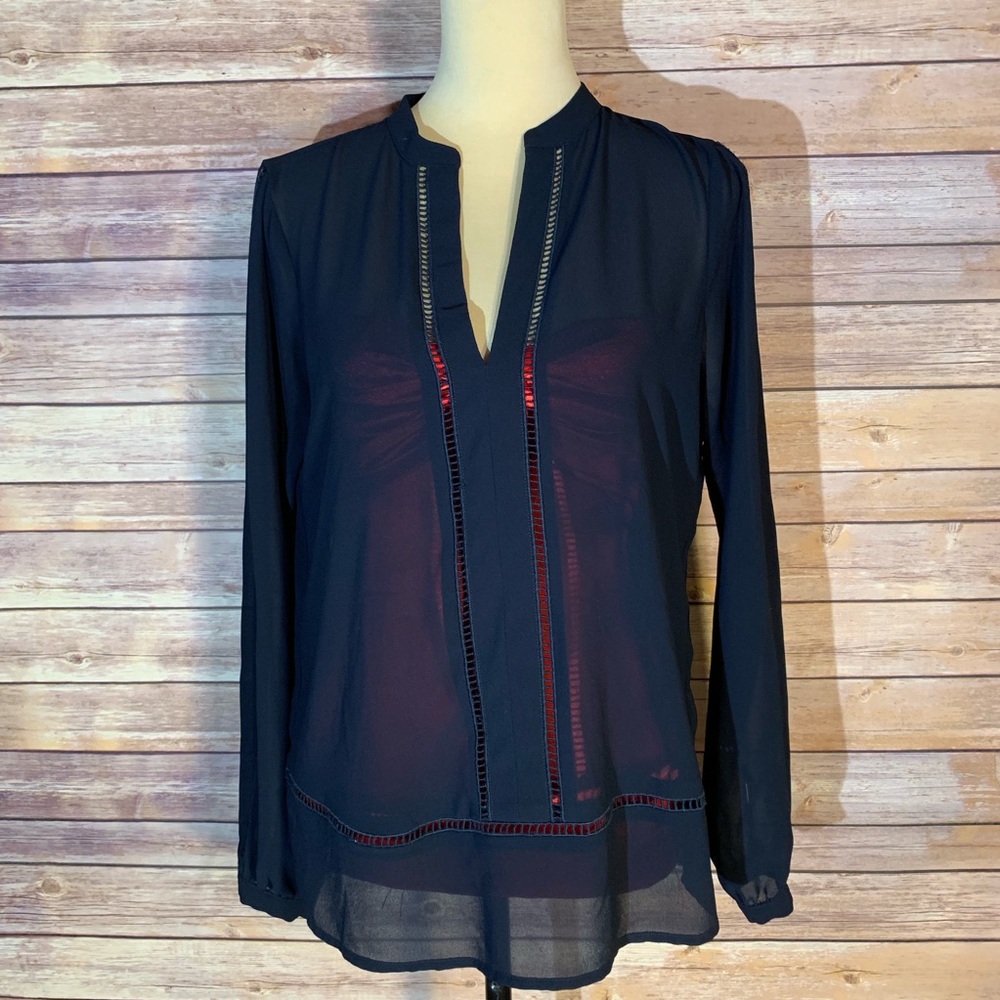 Michael Kors. Sheer Navy Blouse. Size Small